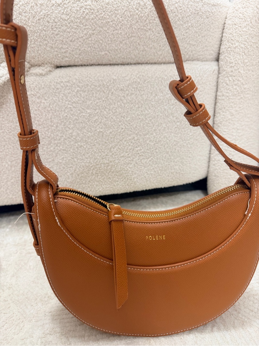 Polene Tan Leather Crescent Shoulder Bag